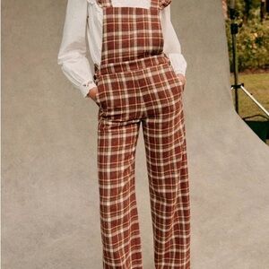 Sezane Brown Plaid Jumpsuit